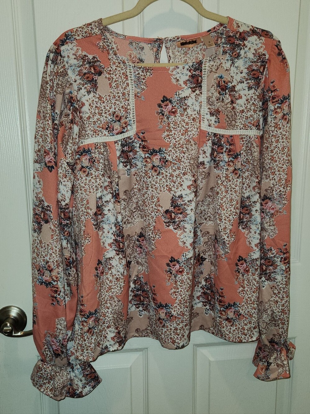 Floral Long-Sleeve Blouse in Dusty Rose